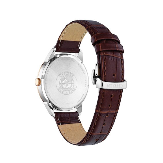 Men's Citizen Eco-Drive® Corso Two-Tone Brown Strap Watch with Navy Blue Dial (Model: Aw0096-06L)