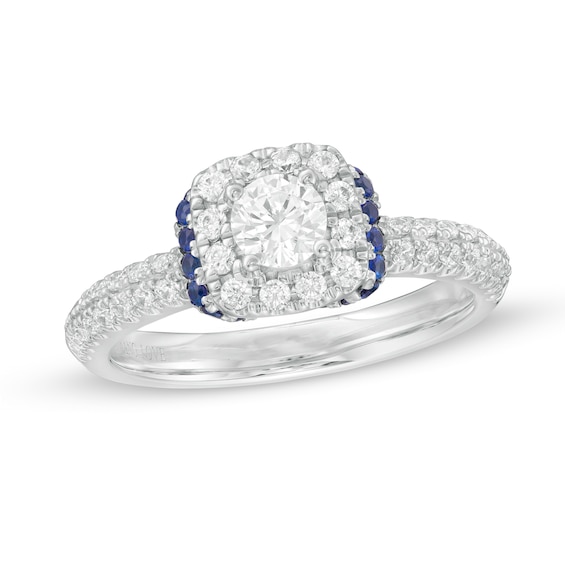Vera Wang Love Collection 3/4 CT. T.w. Diamond and Blue Sapphire Collar Engagement Ring in 14K White Gold