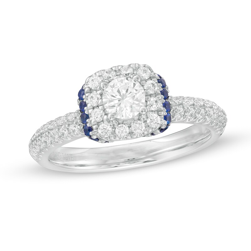 Vera Wang Love Collection 3/4 CT. T.W. Diamond and Blue Sapphire Collar Engagement Ring in 14K White Gold