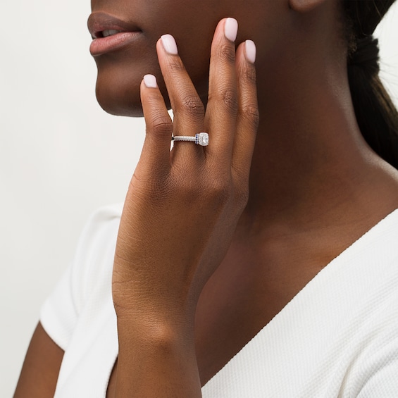 Vera Wang Love Collection 3/4 CT. T.w. Diamond and Blue Sapphire Collar Engagement Ring in 14K White Gold
