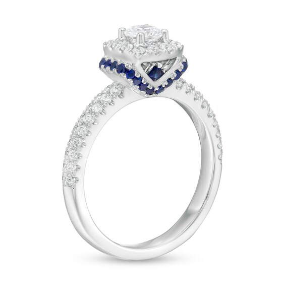 Vera Wang Love Collection 3/4 CT. T.w. Diamond and Blue Sapphire Collar Engagement Ring in 14K White Gold
