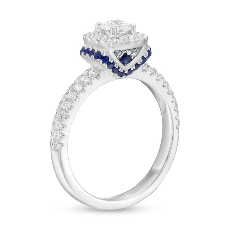 Vera Wang Love Collection 3/4 CT. T.W. Diamond and Blue Sapphire Collar Engagement Ring in 14K White Gold