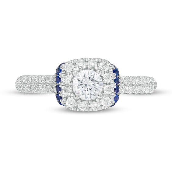 Vera Wang Love Collection 3/4 CT. T.w. Diamond and Blue Sapphire Collar Engagement Ring in 14K White Gold
