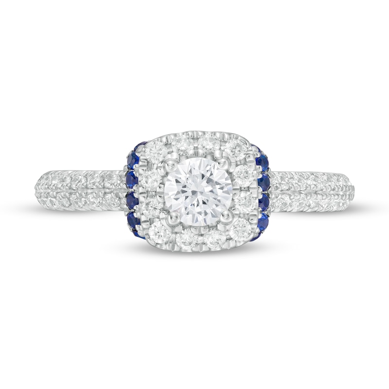 Vera Wang Love Collection 3/4 CT. T.W. Diamond and Blue Sapphire Collar Engagement Ring in 14K White Gold