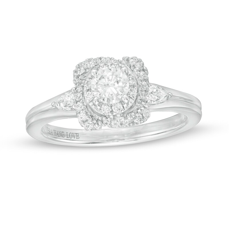 Vera Wang Love Collection 5/8 CT. T.W. Diamond Double Frame Engagement Ring in 14K White Gold