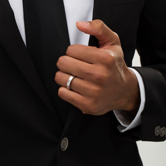 Vera Wang Men's 1/10 CT. T.w. Square-Cut Diamond Three Stone Wedding Band in 14K White Gold
