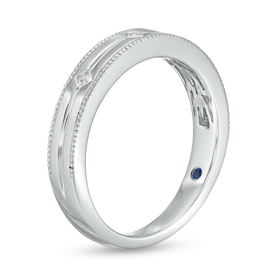 Vera Wang Men's 1/10 CT. T.w. Square-Cut Diamond Three Stone Wedding Band in 14K White Gold