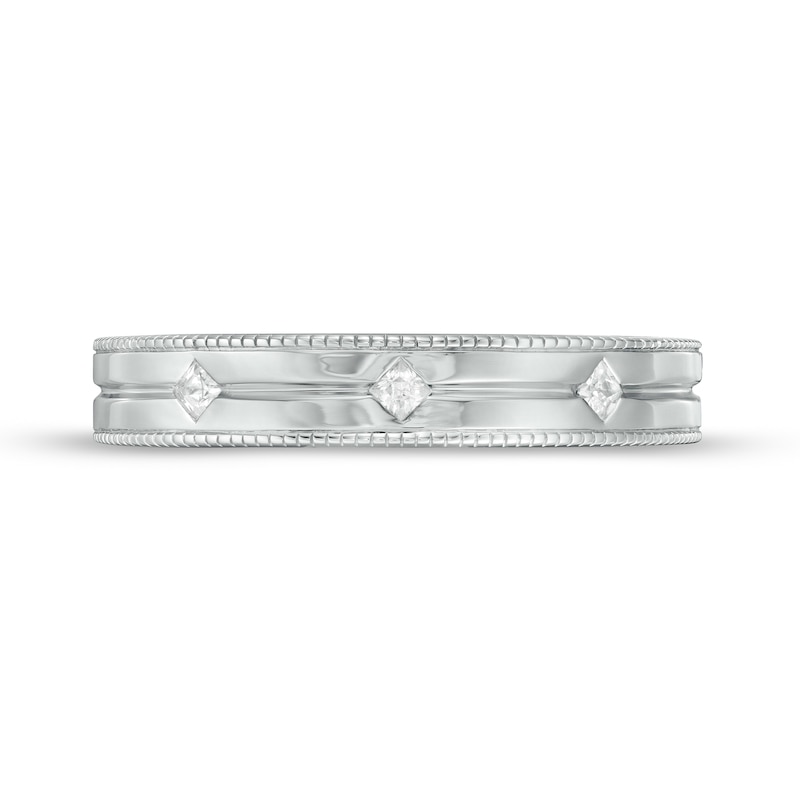 Vera Wang Love Collection Men's 1/10 CT. T.W. Square-Cut Diamond Three Stone Wedding Band in 14K White Gold