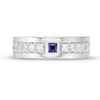 Thumbnail Image 3 of Vera Wang Love Collection Men's Square-Cut Blue Sapphire and 3/4 CT. T.W. Diamond Wedding Band in 14K White Gold