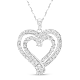 2 CT. T.W. Diamond Double Row Ribbon Heart Pendant in 10K White Gold