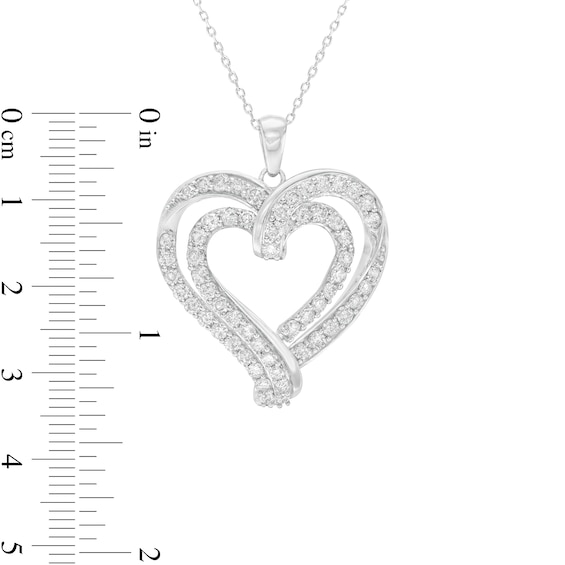 2 CT. T.w. Diamond Double Row Ribbon Heart Pendant in 10K White Gold