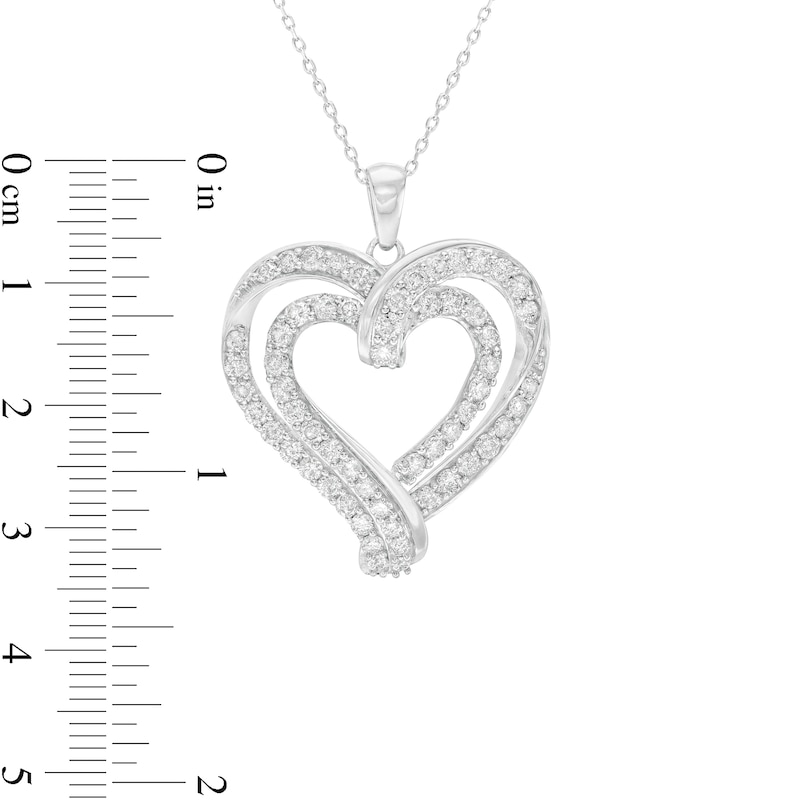 2 CT. T.W. Diamond Double Row Ribbon Heart Pendant in 10K White Gold