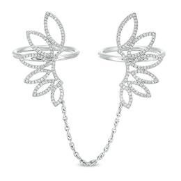 3/4 CT. T.W. Diamond Wings Two Finger Ring in 10K White Gold
