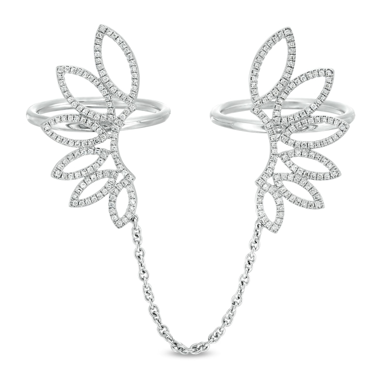 Main Image 1 of 3/4 CT. T.W. Diamond Wings Two Finger Ring in 10K White Gold