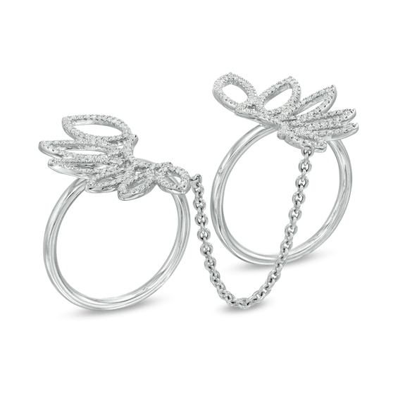 3/4 CT. T.w. Diamond Wings Two Finger Ring in 10K White Gold