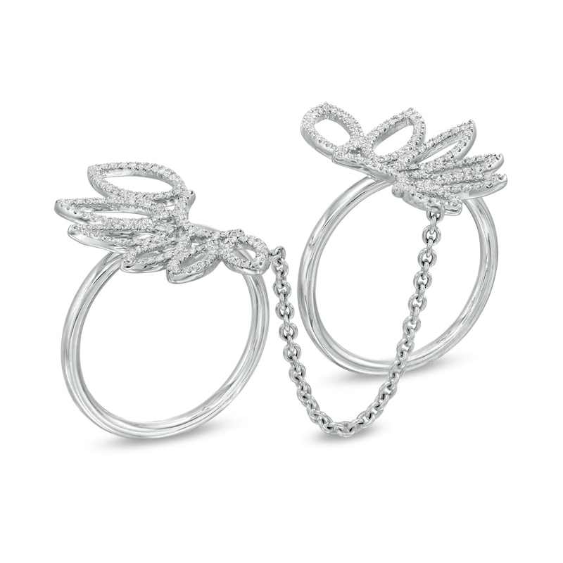 Main Image 3 of 3/4 CT. T.W. Diamond Wings Two Finger Ring in 10K White Gold