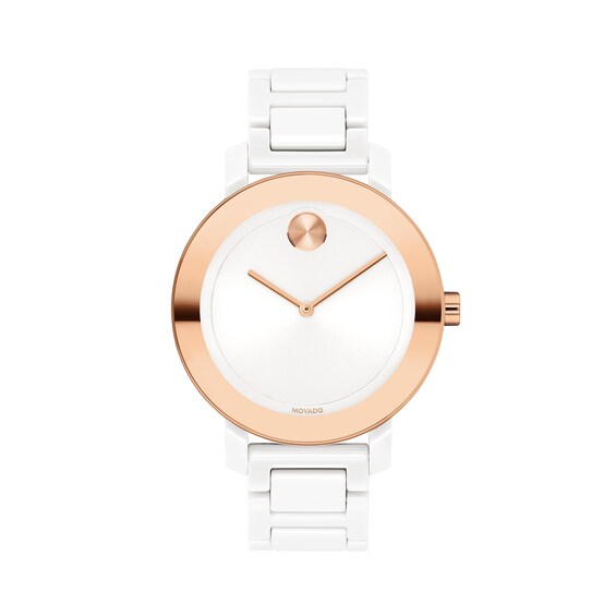 Ladies' Movado Bold® Evolution Rose-Tone IP and White Ceramic Watch with White Dial (Model: 3600753) Ladies' Movado Bold® Evolution Rose-Tone IP and White Ceramic Watch with White Dial (Model: 3600753)
