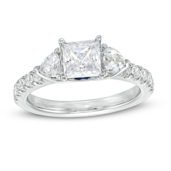 Vera Wang Love Collection 1-1/2 CT. T.w. Certified Princess-Cut Diamond Collar Engagement Ring in 14K White Gold (I/Si2)
