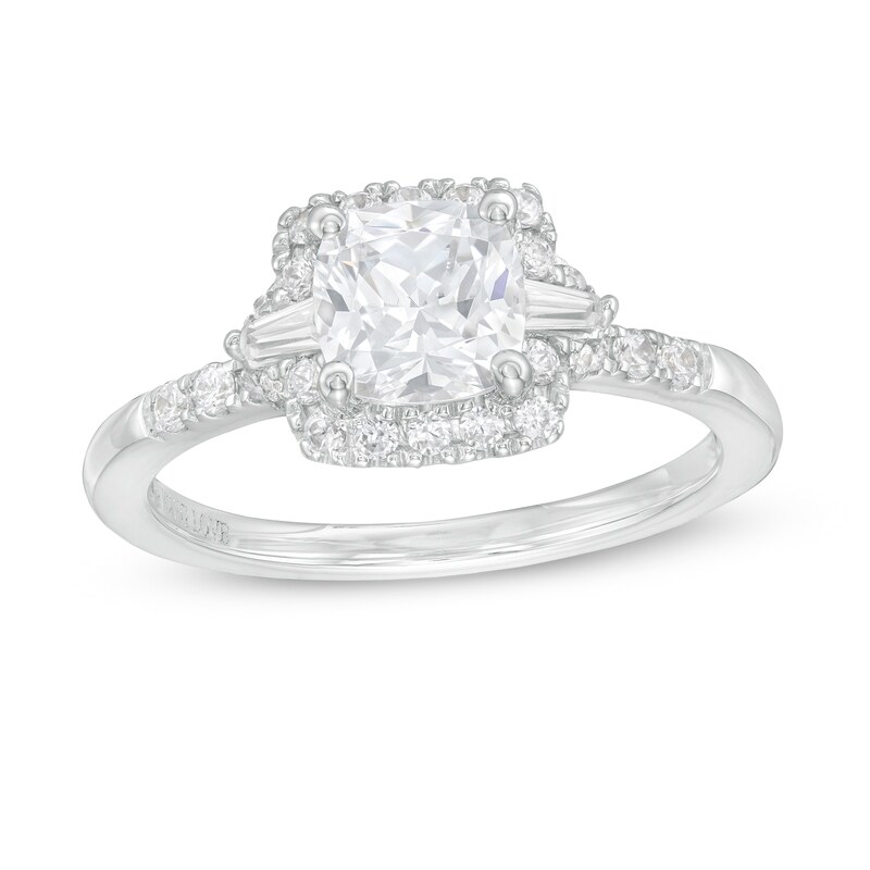 Main Image 1 of Vera Wang Love Collection 1-1/3 CT. T.W. Certified Cushion-Cut Diamond Frame Engagement Ring in 14K White Gold (I/SI2)
