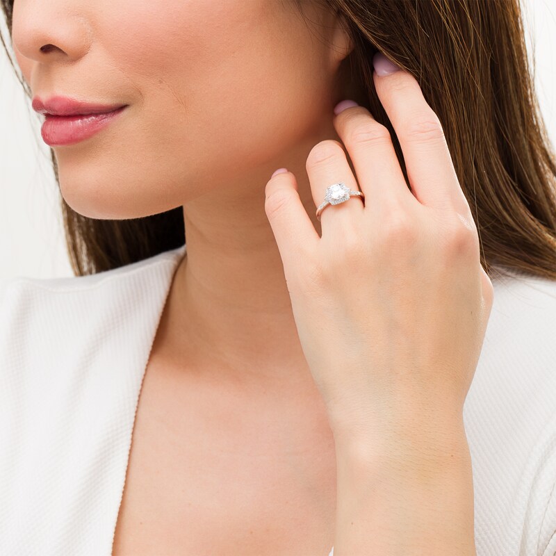 Main Image 2 of Vera Wang Love Collection 1-1/3 CT. T.W. Certified Cushion-Cut Diamond Frame Engagement Ring in 14K White Gold (I/SI2)
