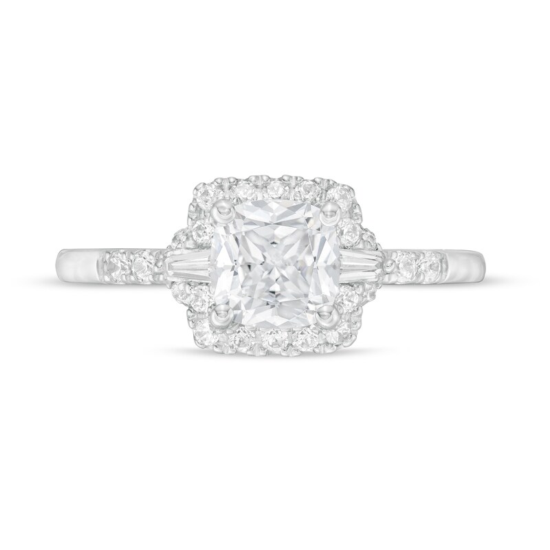 Main Image 4 of Vera Wang Love Collection 1-1/3 CT. T.W. Certified Cushion-Cut Diamond Frame Engagement Ring in 14K White Gold (I/SI2)