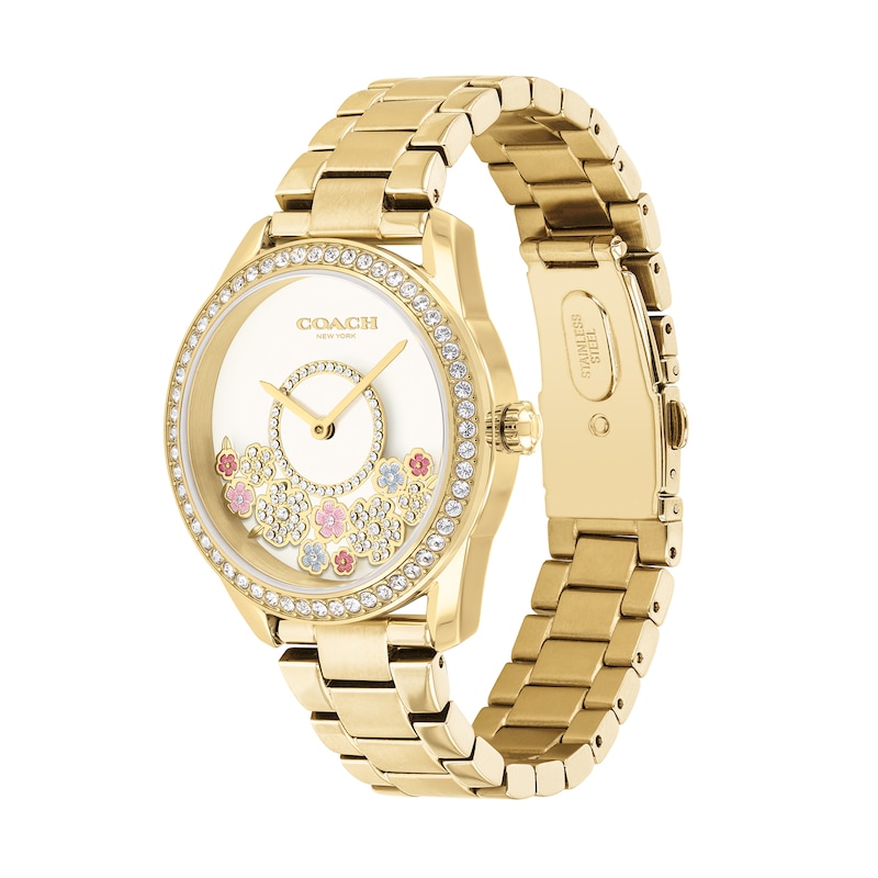 Ladies' Coach Preston Crystal Accent Gold-Tone IP Watch with White Dial (Model: 14503777)