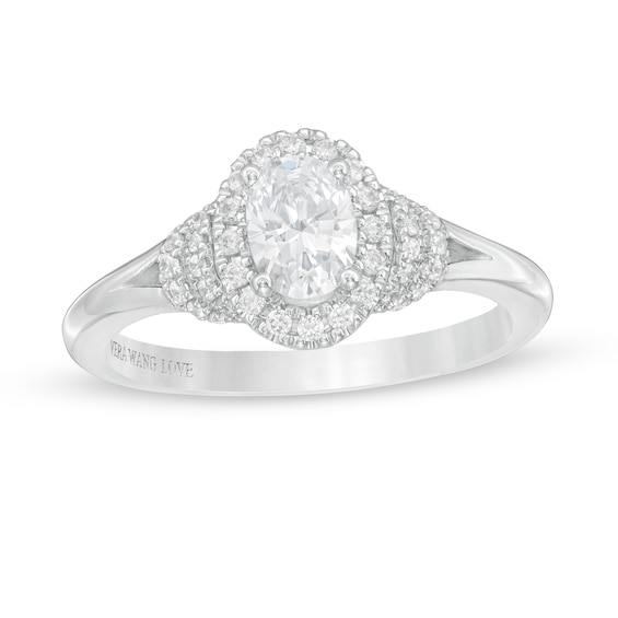 Vera Wang Love Collection 3/4 CT. T.w. Oval Diamond Frame Split Shank Engagement Ring in 14K White Gold