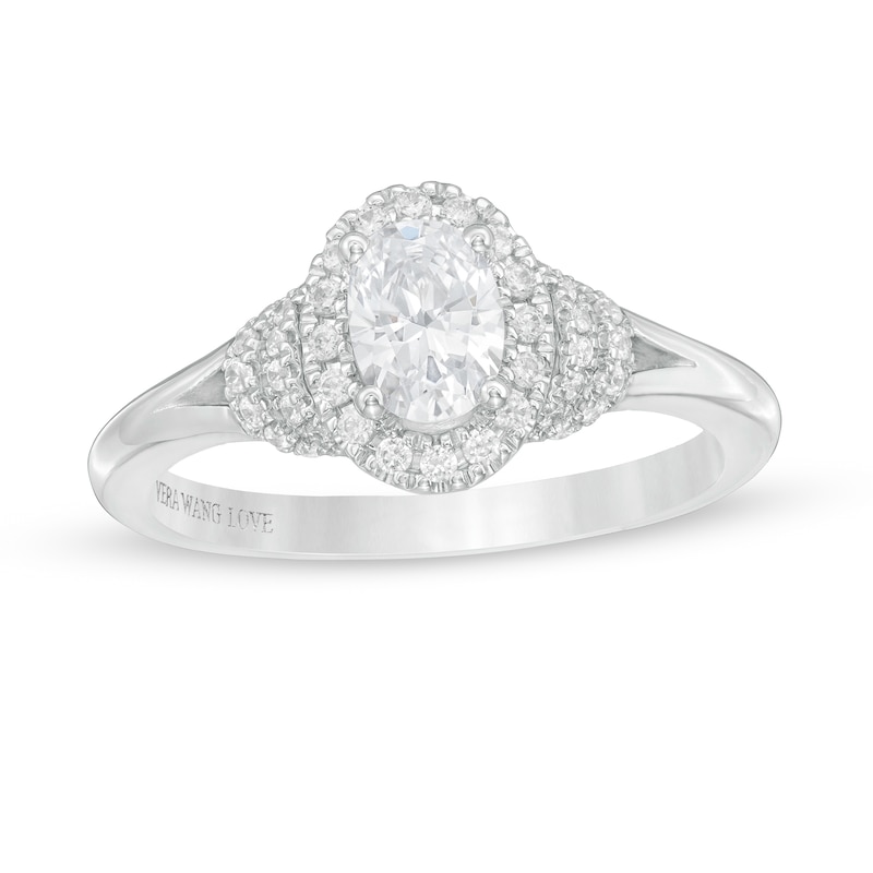 Main Image 1 of Vera Wang Love Collection 3/4 CT. T.W. Oval Diamond Frame Split Shank Engagement Ring in 14K White Gold
