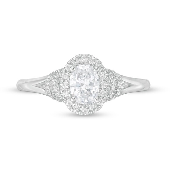 Vera Wang Love Collection 3/4 CT. T.w. Oval Diamond Frame Split Shank Engagement Ring in 14K White Gold
