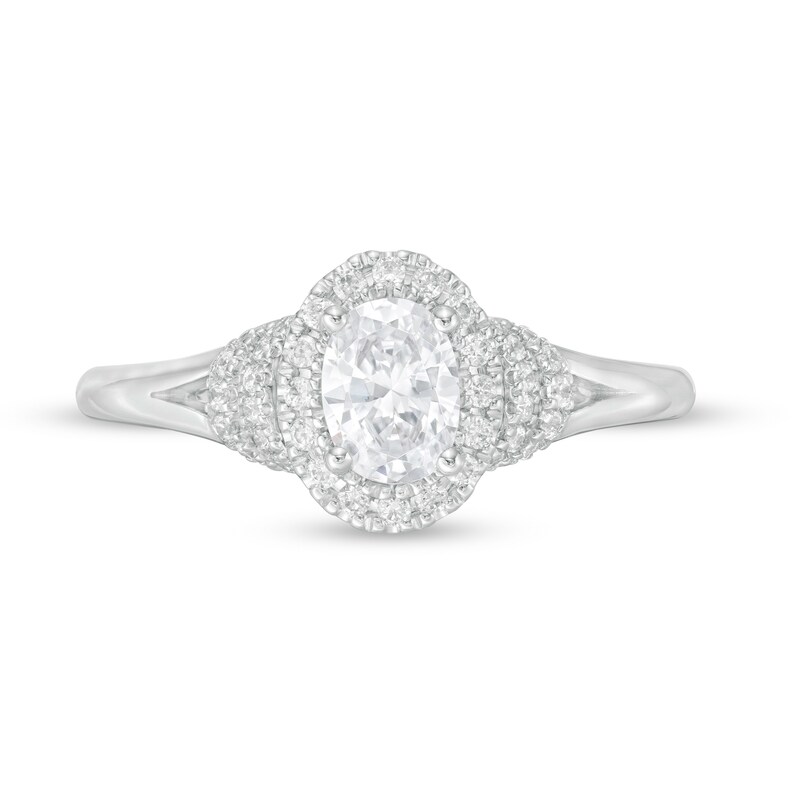 Main Image 4 of Vera Wang Love Collection 3/4 CT. T.W. Oval Diamond Frame Split Shank Engagement Ring in 14K White Gold