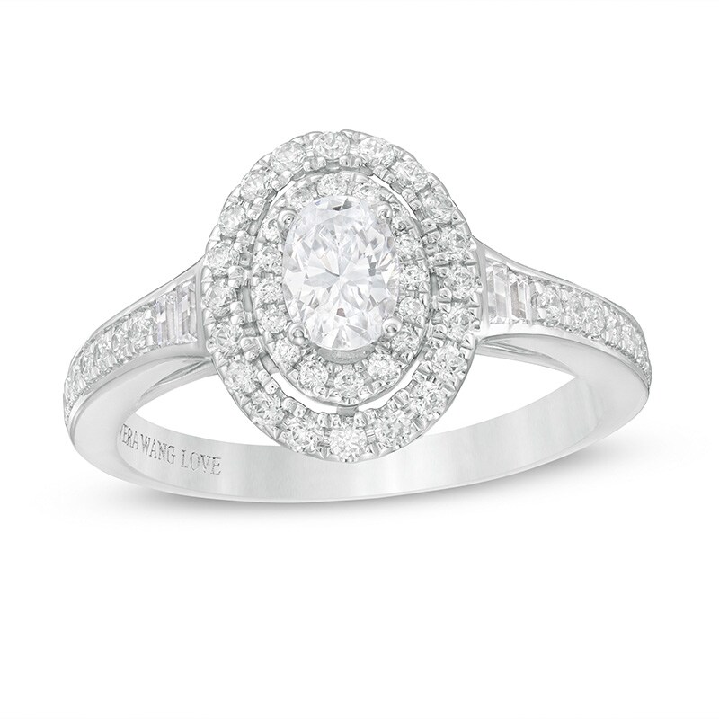 Vera Wang Love Collection 3/4 CT. T.W. Diamond Double Oval Frame Engagement Ring in 14K White Gold