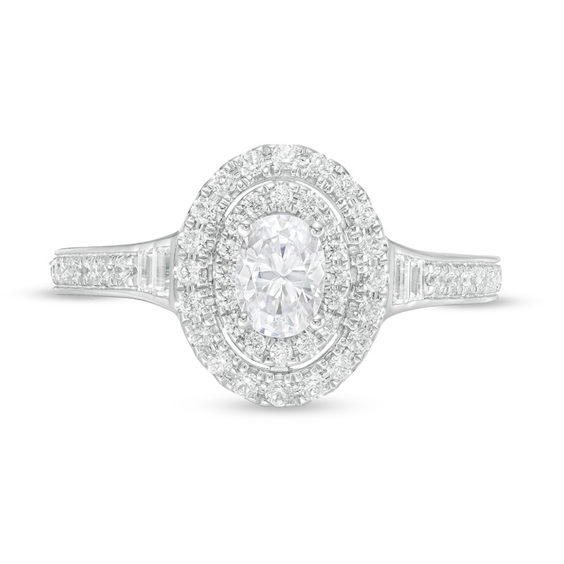 Vera Wang Love Collection 3/4 CT. T.W. Diamond Double Oval Frame Engagement Ring in 14K White Gold