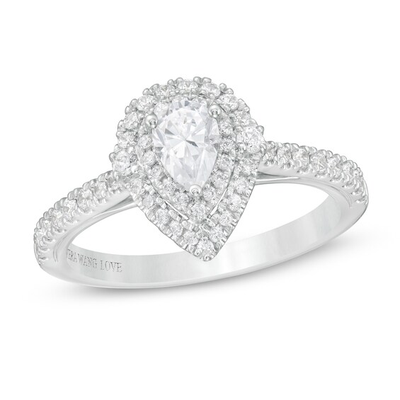 Vera Wang Love Collection 3/4 CT. T.w. Pear-Shaped Diamond Double Frame Engagement Ring in 14K White Gold