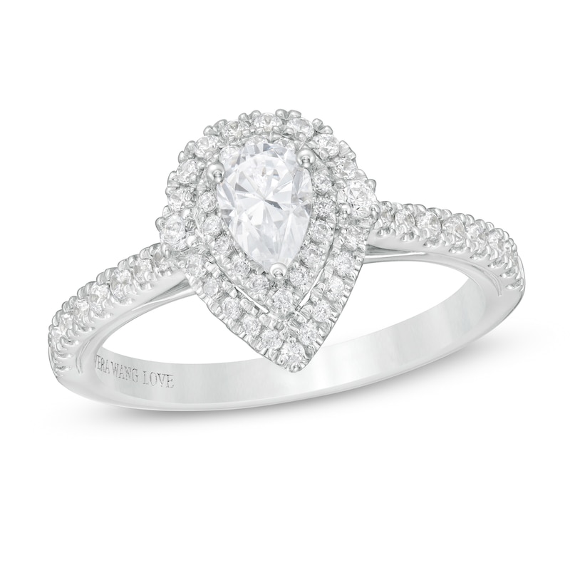 Main Image 1 of Vera Wang Love Collection 3/4 CT. T.W. Pear-Shaped Diamond Double Frame Engagement Ring in 14K White Gold