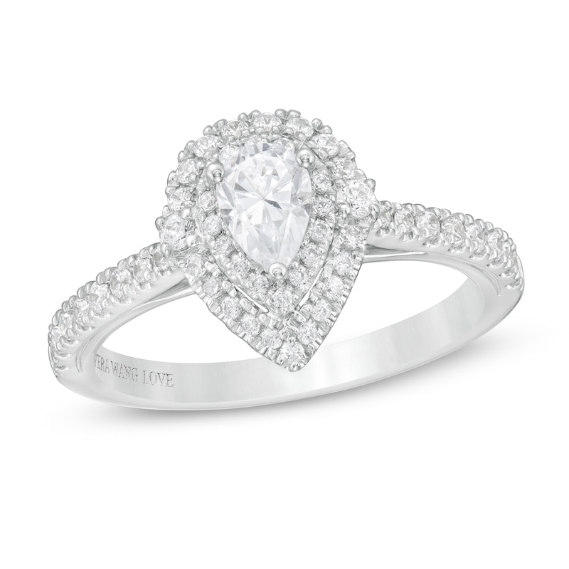 Zales 5/8 Ct. T.W. Pear-Shaped Diamond Double Frame Vintage-Style Engagement Ring in 10K White Gold