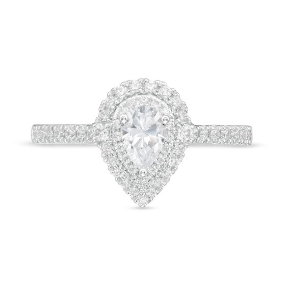 Vera Wang Love Collection 3/4 CT. T.w. Pear-Shaped Diamond Double Frame Engagement Ring in 14K White Gold