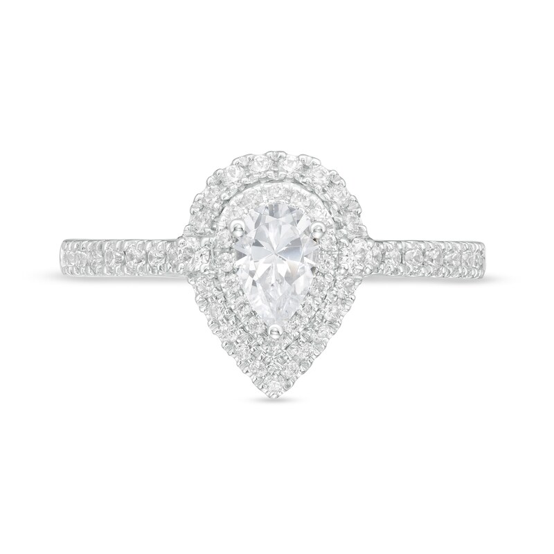 Main Image 4 of Vera Wang Love Collection 3/4 CT. T.W. Pear-Shaped Diamond Double Frame Engagement Ring in 14K White Gold