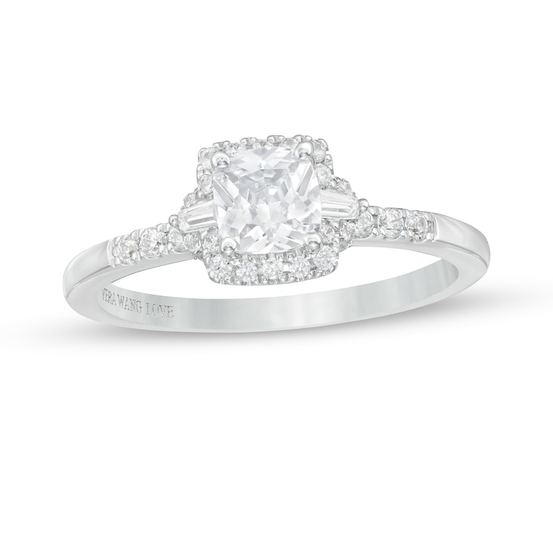 Vera Wang Love Collection 3/4 CT. T.W. Cushion-Cut Diamond Collar Engagement Ring in 14K White Gold