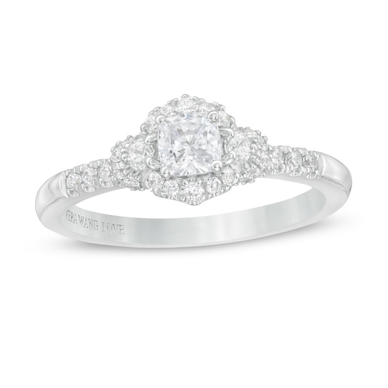 Vera Wang Love Collection 5/8 CT. T.w. Cushion-Cut Diamond Hexagonal Frame Engagement Ring in 14K White Gold