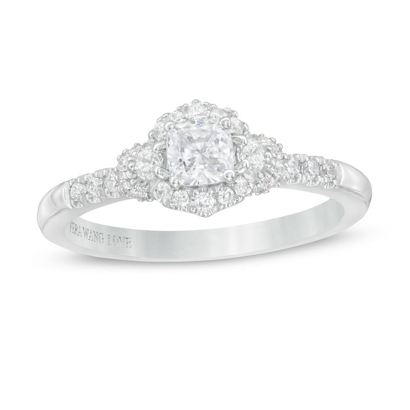 Vera Wang Love Collection 5/8 CT. T.W. Cushion-Cut Diamond Hexagonal Frame Engagement Ring in 14K White Gold