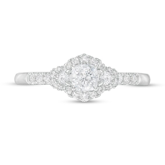 Vera Wang Love Collection 5/8 CT. T.w. Cushion-Cut Diamond Hexagonal Frame Engagement Ring in 14K White Gold