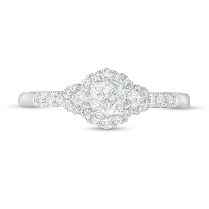 Main Image 4 of Vera Wang Love Collection 5/8 CT. T.W. Cushion-Cut Diamond Hexagonal Frame Engagement Ring in 14K White Gold