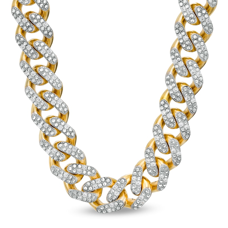 Main Image 1 of 3.39 CT. T.W. Diamond Curb Chain Necklace in Hollow 10K Gold - 20"