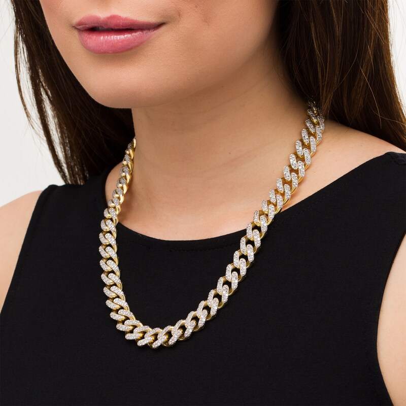 Main Image 2 of 3.39 CT. T.W. Diamond Curb Chain Necklace in Hollow 10K Gold - 20"