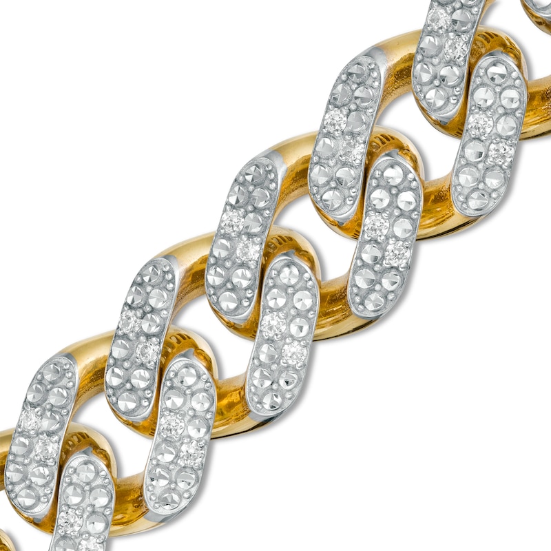 Main Image 1 of 1-1/5 CT. T.W. Diamond Curb Chain Bracelet in Hollow 10K Gold - 7.5"