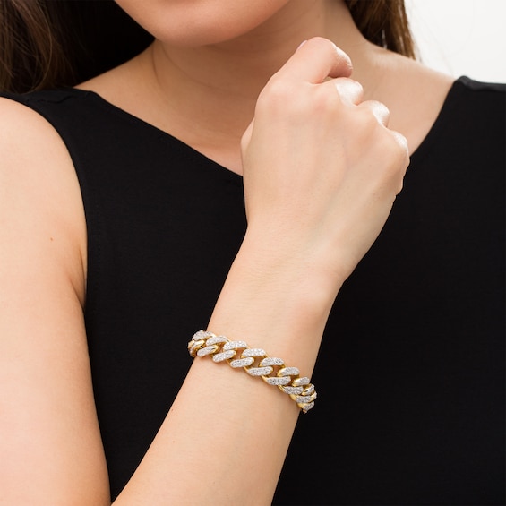 1-1/5 CT. T.w. Diamond Curb Chain Bracelet in Hollow 10K Gold - 7.5"