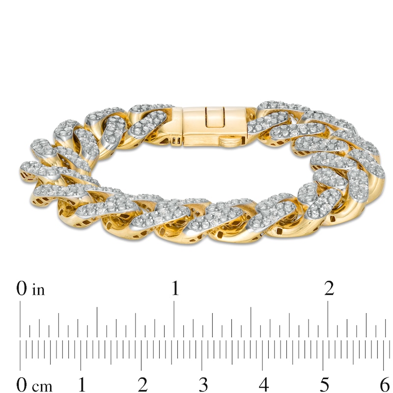 Main Image 4 of 1-1/5 CT. T.W. Diamond Curb Chain Bracelet in Hollow 10K Gold - 7.5"