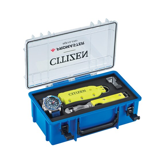 Men's Special Edition Citizen Eco-Drive® Promaster Aqualand Chronograph Strap Watch and Tool Box Set (Model: BJ2169-88E) Men's Special Edition Citizen Eco-Drive® Promaster Aqualand Chronograph Strap Watch and Tool Box Set (Model: BJ2169-88E)