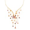 Thumbnail Image 1 of Orange and Red Garnet with Rhodolite Garnet Cascading Chain Drop "V" Necklace in Sterling Silver with 14K Gold Plate - 16.5"