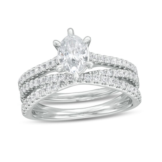 1-1/2 CT. T.W. Oval Diamond Multi-Row Crossover Bridal Set in 14K White Gold 1-1/2 CT. T.W. Oval Diamond Multi-Row Crossover Bridal Set in 14K White Gold